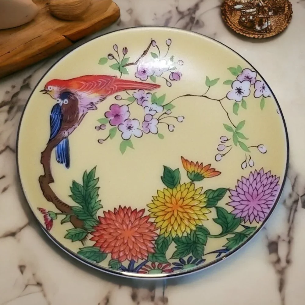 Vintage 2 Petite Porcelain Display Plate Birds of Paradise & Florals Minis Japan - Picture 7 of 8
